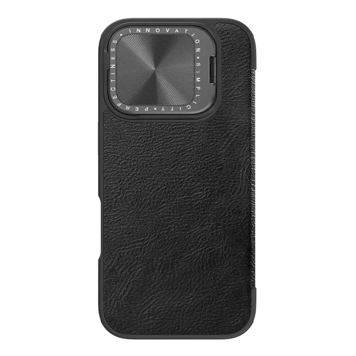 Nillkin Qin Prop Leather Case with Camera Cover and Stand for iPhone 16 Pro Max - Black - Cell phone cases