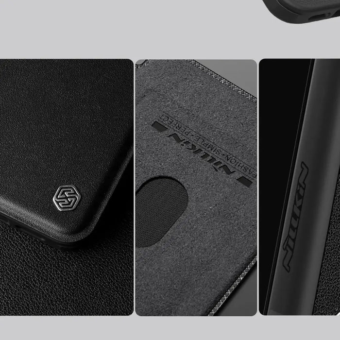 Nillkin Qin Prop Leather Case with Camera Cover and Stand for iPhone 16 Pro - Black - Cell phone cases