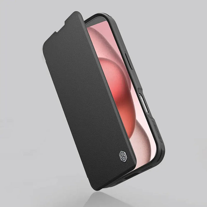 Nillkin Qin Prop Leather Case with Camera Cover and Stand for iPhone 16 Pro Max - Black - Cell phone cases