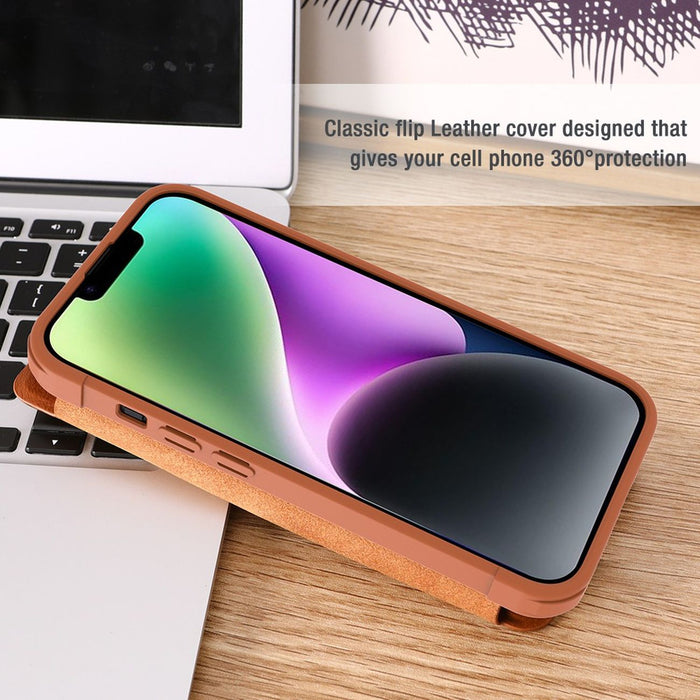 Nillkin Qin Leather Pro Case iPhone 14 Plus Camera Cover Holster Cover Flip Case Brown