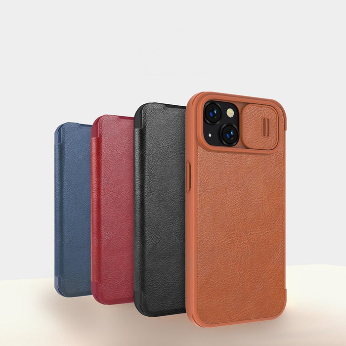 Nillkin Qin Leather Pro Case iPhone 14 Plus Camera Cover Holster Cover Flip Case Brown