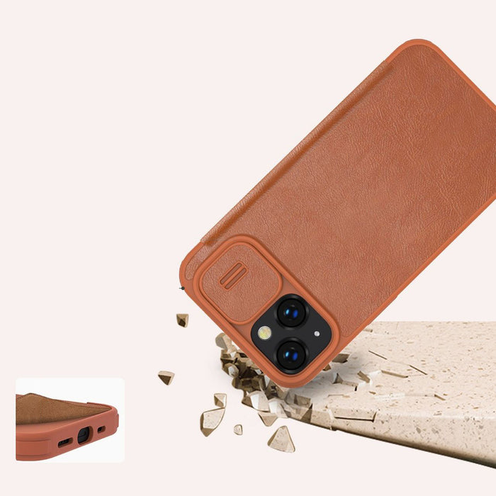 Nillkin Qin Leather Pro Case iPhone 14 Plus Camera Cover Holster Cover Flip Case Brown