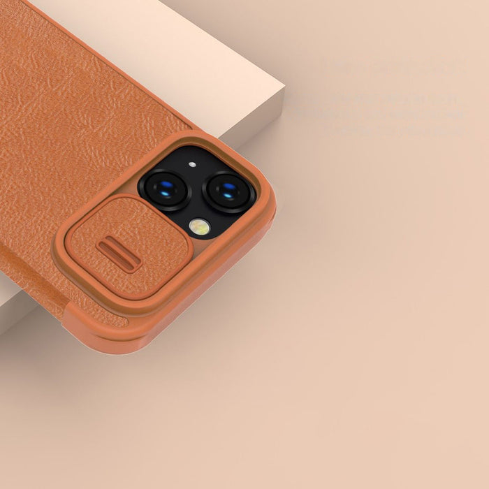 Nillkin Qin Leather Pro Case iPhone 14 Plus Camera Cover Holster Cover Flip Case Brown
