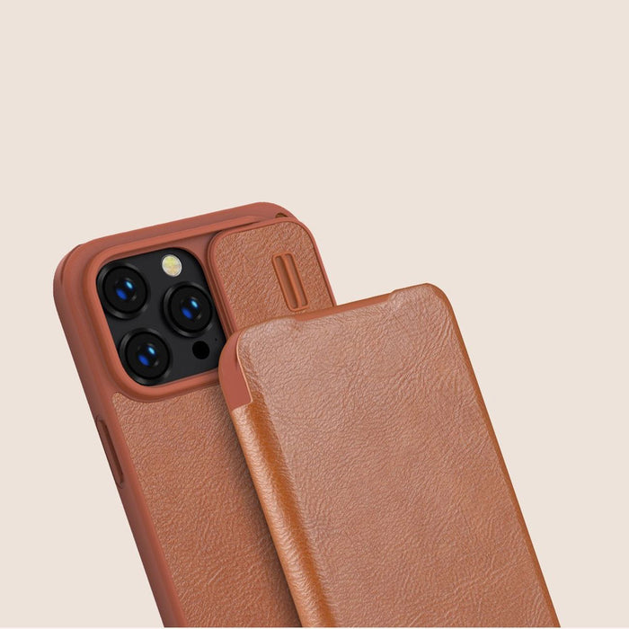 Nillkin Qin Leather Pro Case iPhone 14 Pro Max Camera Cover Holster Cover Flip Case Brown