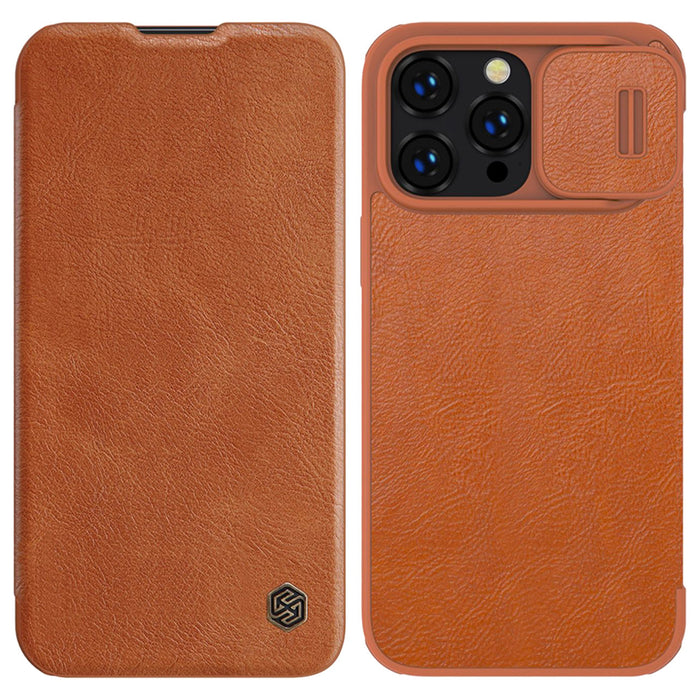 Nillkin Qin Leather Pro Case iPhone 14 Pro Max Camera Cover Holster Cover Flip Case Brown