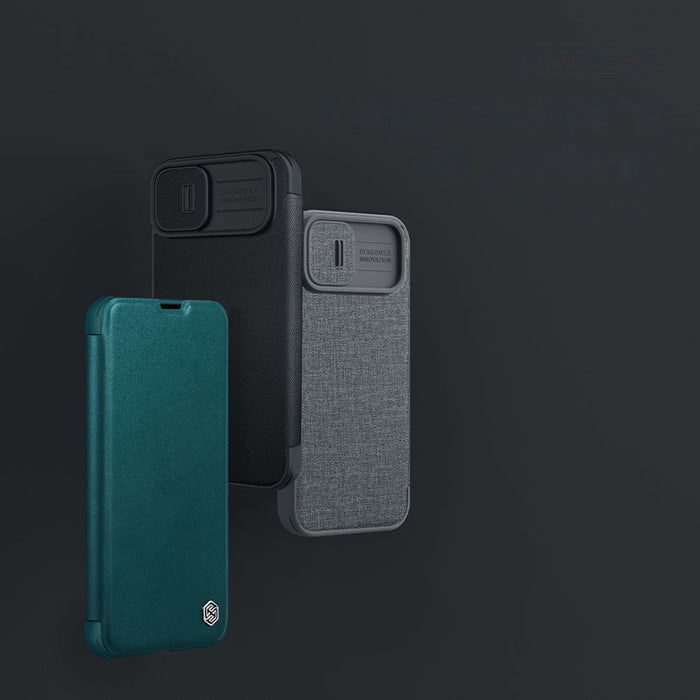 Nillkin Qin Cloth Pro Case Case for iPhone 14 Plus Camera Cover Holster Cover Flip Case Blue