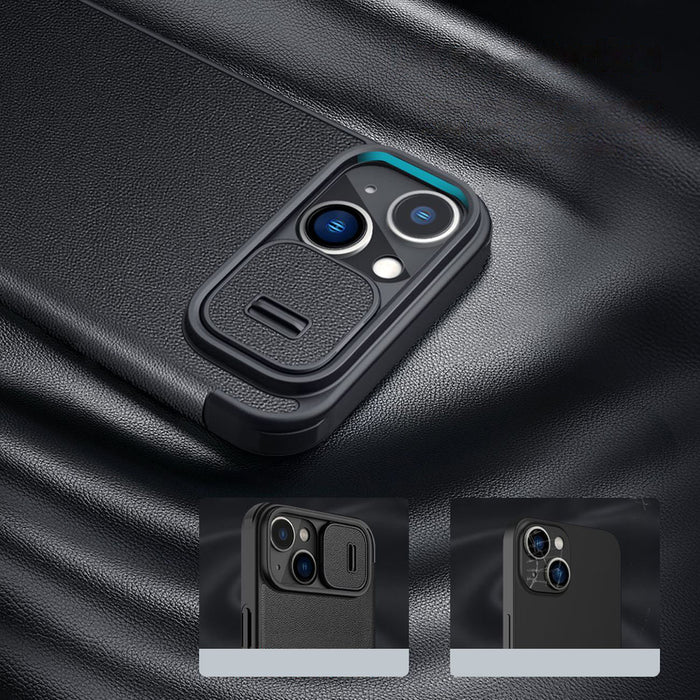 Nillkin Qin Cloth Pro Case Case for iPhone 14 Plus Camera Cover Holster Cover Flip Case Blue
