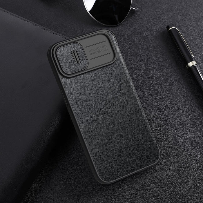 Nillkin Qin Cloth Pro Case Case for iPhone 14 Plus Camera Cover Holster Cover Flip Case Gray