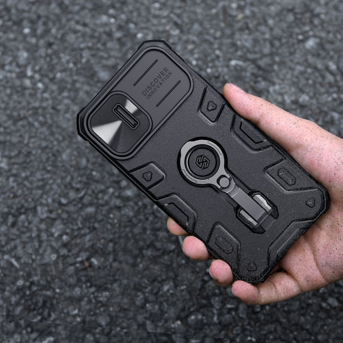 Nillkin CamShield Armor Pro Case iPhone 14 Plus armored cover with camera cover ring stand blue