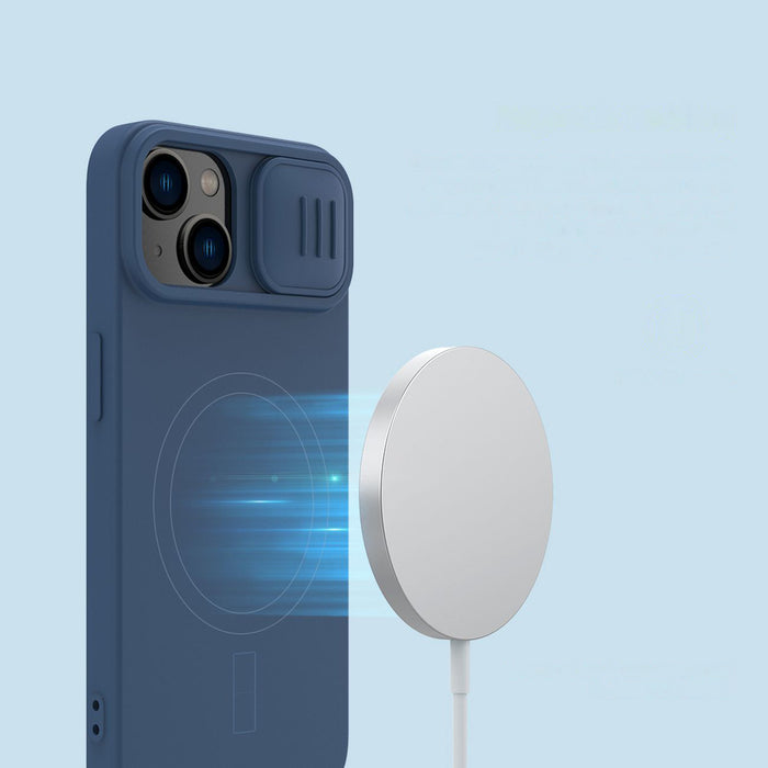Nillkin CamShield Magnetic Silicone Case iPhone 14 Plus Magnetic MagSafe Cover with Camera Protector Blue
