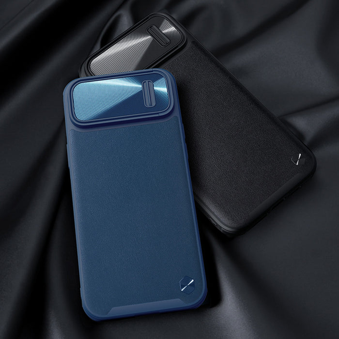 Nillkin CamShield Leather S Case iPhone 14 Plus case with camera cover blue