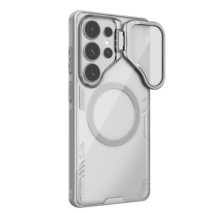 Nillkin Iceblade Prop Magnetic Case with Camera Cover and Stand Compatible with MagSafe for Samsung Galaxy S26 Ultra - Transparent Gray