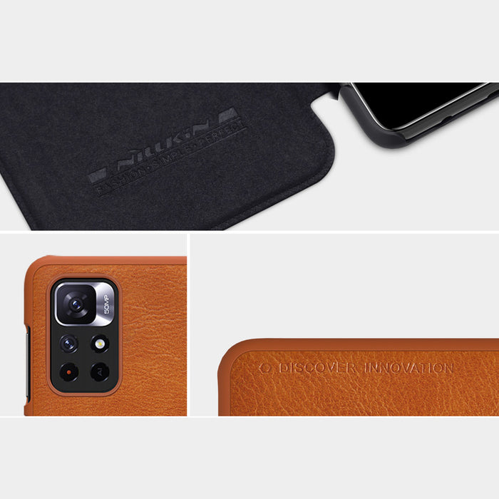 Nillkin Qin Case Case for Xiaomi Redmi Note 11T 5G / Note 11S 5G / Note 11 5G (China) / Poco M4 Pro 5G Camera Cover Holster Cover Flip Case Brown