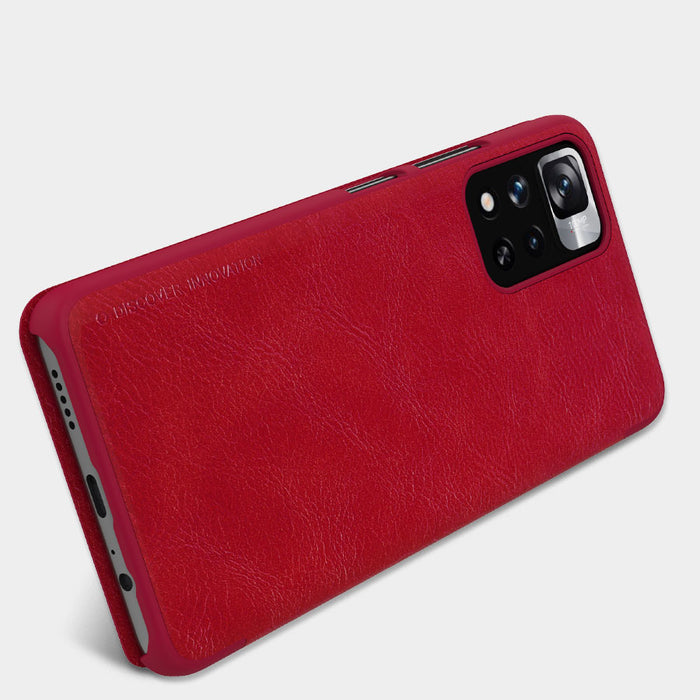 Nillkin Qin Case Case for Xiaomi Redmi Note 11 Pro+ (China) / Redmi Note 11 Pro (China) / Mi11i HyperCharge Camera Protector Holster Cover Flip Case Brown