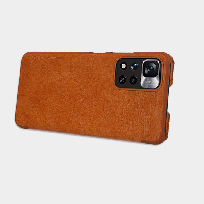 Nillkin Qin Case Case for Xiaomi Redmi Note 11 Pro+ (China) / Redmi Note 11 Pro (China) / Mi11i HyperCharge Camera Protector Holster Cover Flip Case Brown