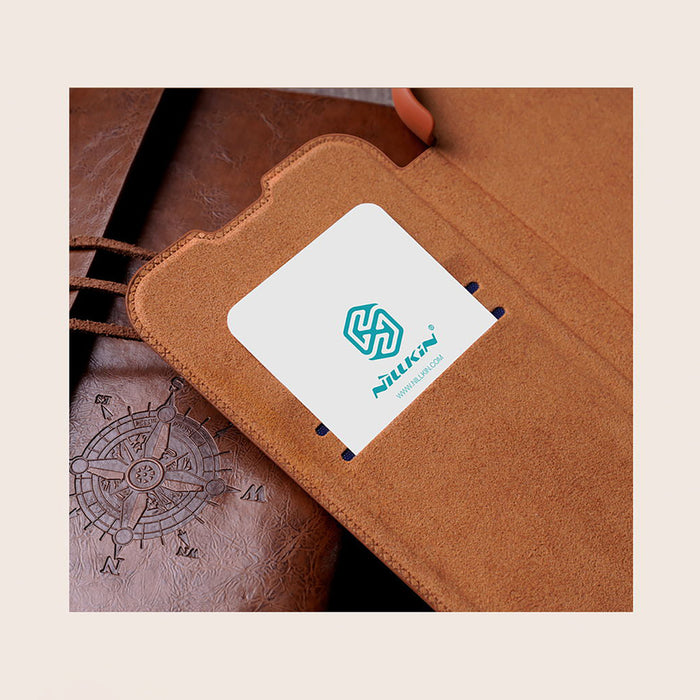 Nillkin Qin Leather Pro Case Case for Samsung Galaxy S22+ (S22 Plus) Camera Protector Holster Cover Flip Case Brown