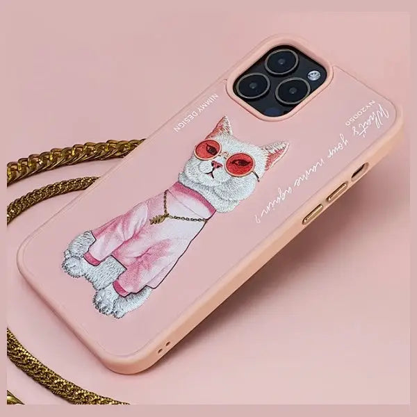 Nimmy Glasses Cool Cat Case for iPhone 15 Pro Max - Pink - Cell phone cases and covers<<<HurtelXML