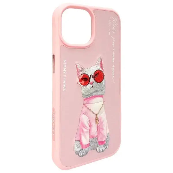 Nimmy Glasses Cool Cat iPhone 15 Case - Pink - Headphones and speakers<<<HurtelXML