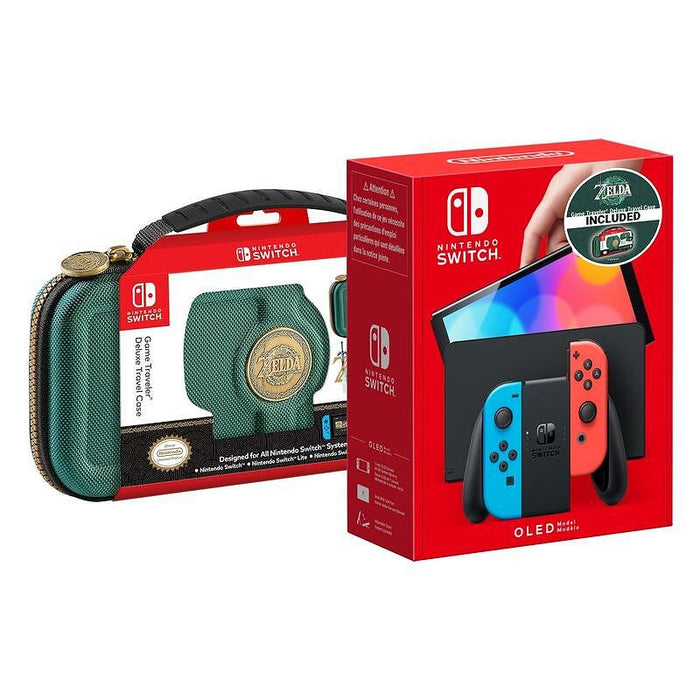 Nintendo Switch OLED console (Red/Blue) + Zelda Travel Case