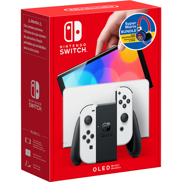 Nintendo Switch OLED White Console + Super Mario & Luigi Headphones