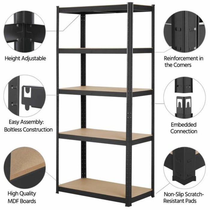 METAL RACK 180X90X40CM 5X175KG BLACK