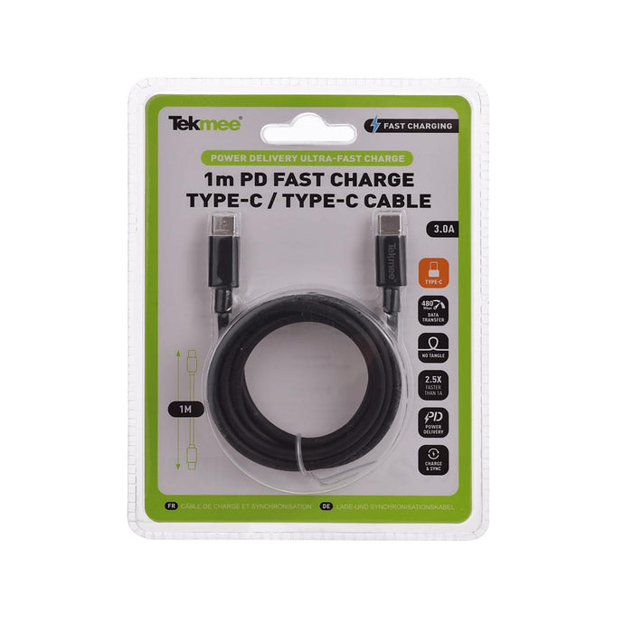 CABLE TYPE-C/TYPE-C WHITE/BLACK 3A, 1M TEKMEE