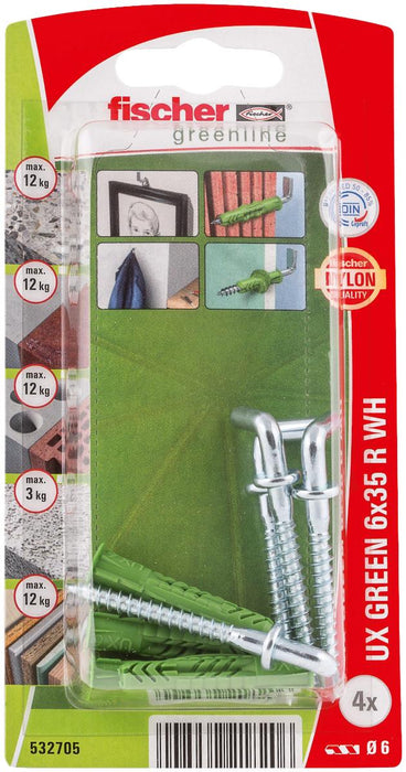 UNIVERSAL DOWEL WITH HOOK F6X35MM 4PCS