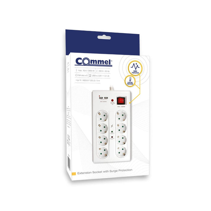 SWITCH 8X2P+E 2XUSBА 3M WHITE COMMEL