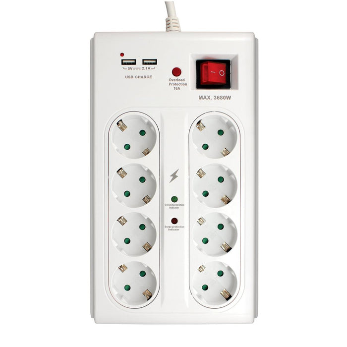 SWITCH 8X2P+E 2XUSBА 3M WHITE COMMEL