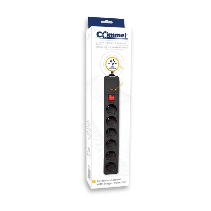COMMEL 6X2P+E 1.5M BLACK SWITCH
