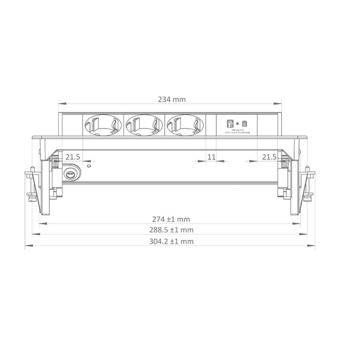 POP-UP BOX 3SHUKO/2USBA+C STAINLESS STEEL COMMEL