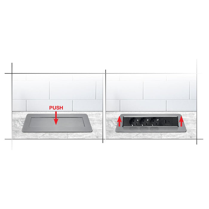 POP-UP BOX 3SHUKO/2USBA+C STAINLESS STEEL COMMEL