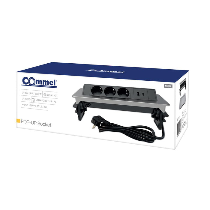POP-UP BOX 3SHUKO/2USBA+C STAINLESS STEEL COMMEL
