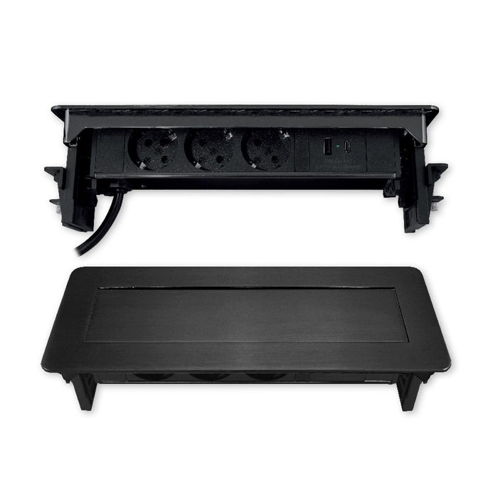 POP-UP BOX 3POLE/2USBA+C BLACK COMMEL