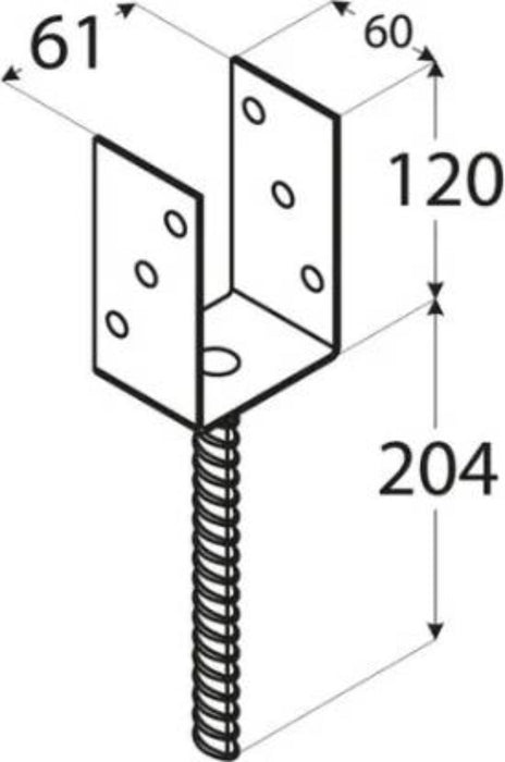 BEAM BASE PS60U 60X60X120 ZINC