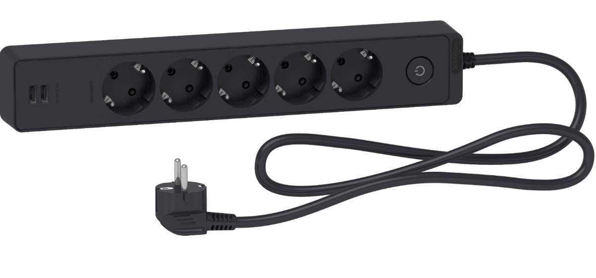 5-OUTLET & 2 USB SWITCH 3M BLACK