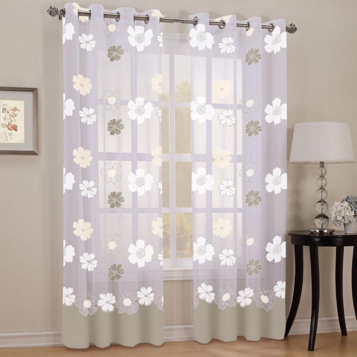 TRANSPARENT CURTAIN BORDER FLOWERS BEIGE 300CM