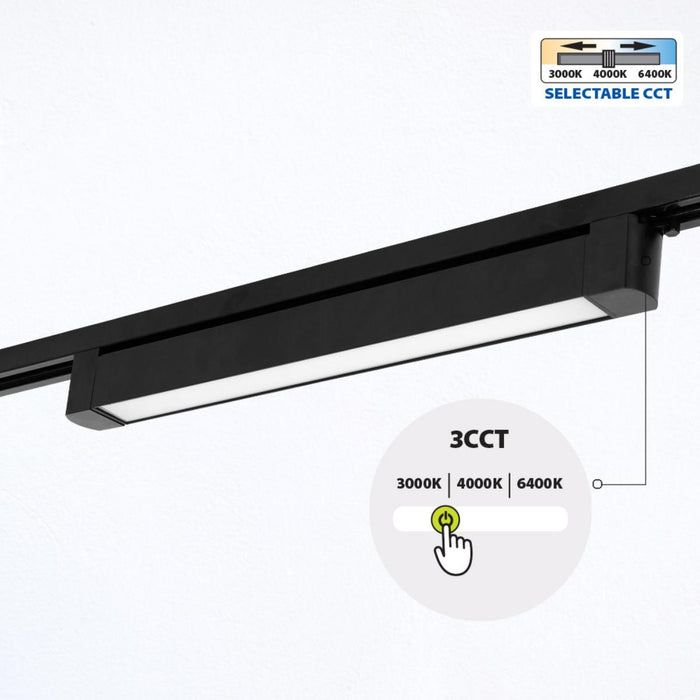 LED LINEAR FIXTURE 30W 3CCT 2000LM FOR RAIL MOUNTING BLACK VIVALUX DRAX