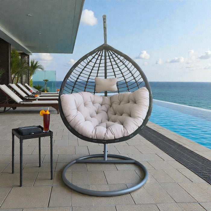 HANGING CHAIR RATTAN STEEL ANTHRACITE TAUPE