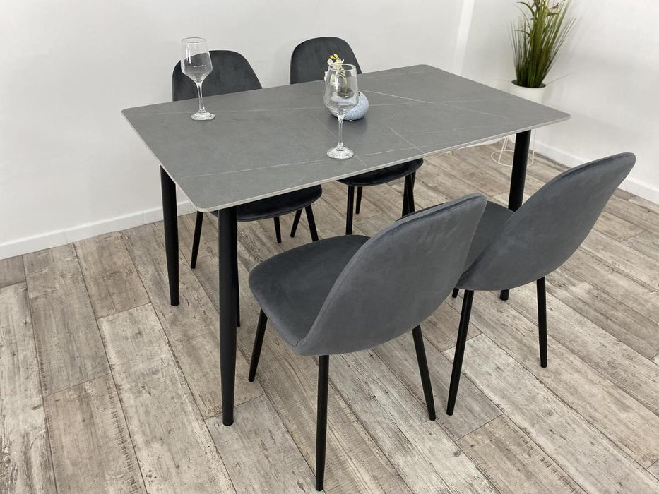 SET GREY TABLE AND 4 GREY CHAIRS REBECCA