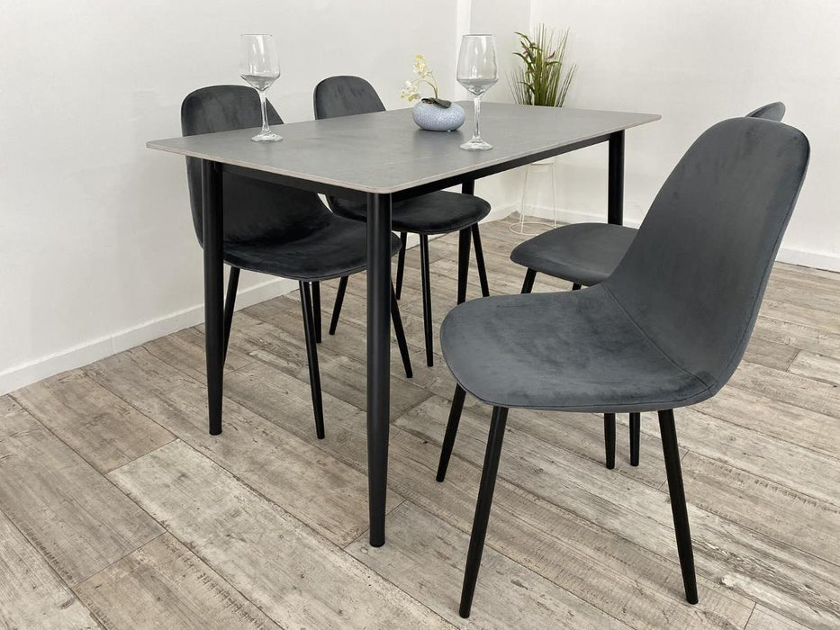SET GREY TABLE AND 4 GREY CHAIRS REBECCA