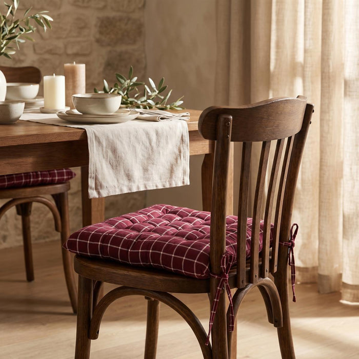 CHAIR CUSHION 40X40 CHECKED BURGUNDY