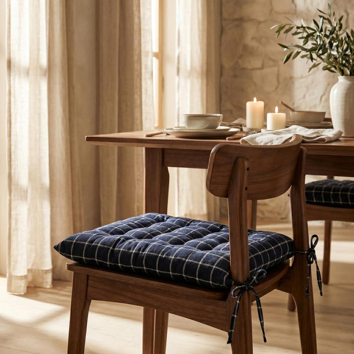 CHAIR CUSHION 40X40 CHECKED DARK BLUE
