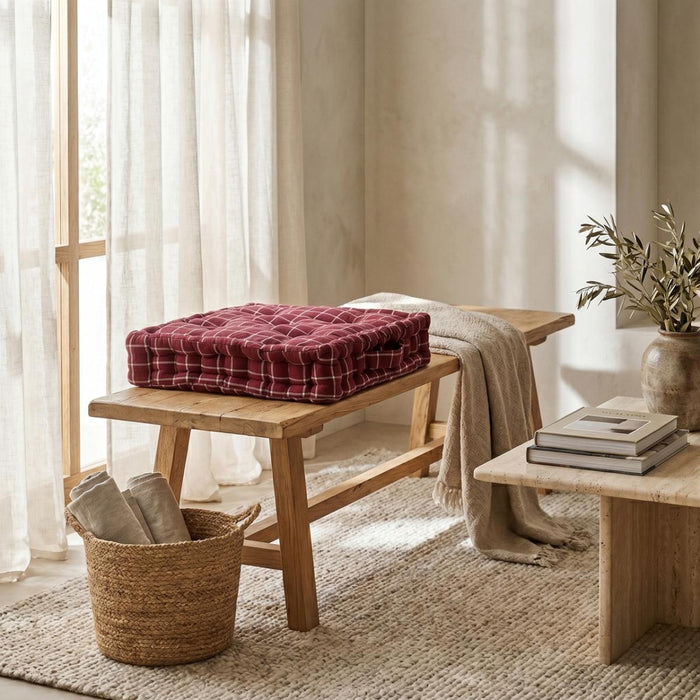 FLOOR CUSHION 40X40X8 CHECKED BURGUNDY
