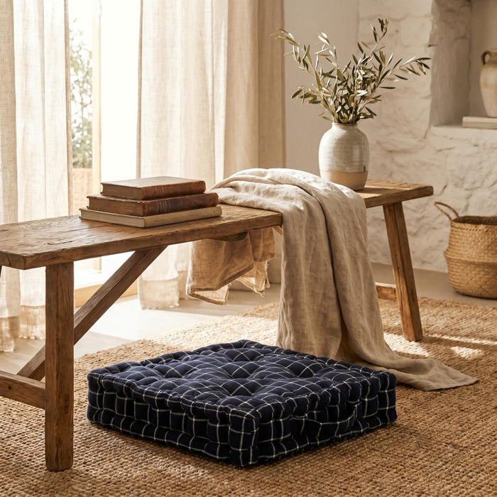 FLOOR CUSHION 40X40X8 CHECKED BLUE