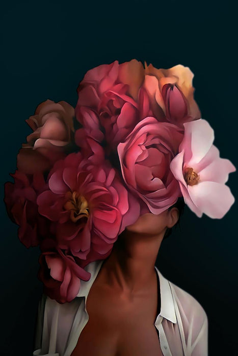 PAINTING 30X45 CM WOMAN RED FLOWERS