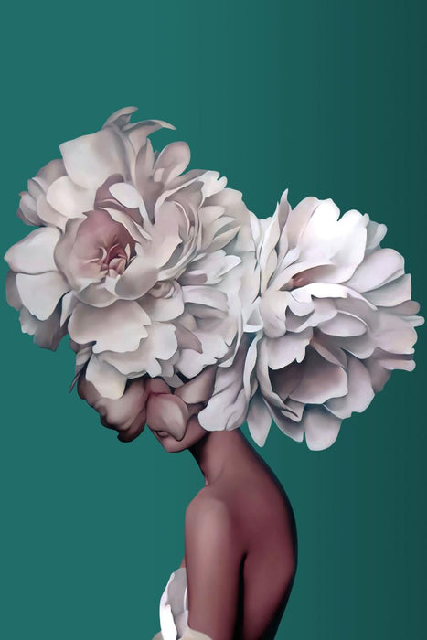 PAINTING 30X45 CM WOMAN WHITE FLOWERS
