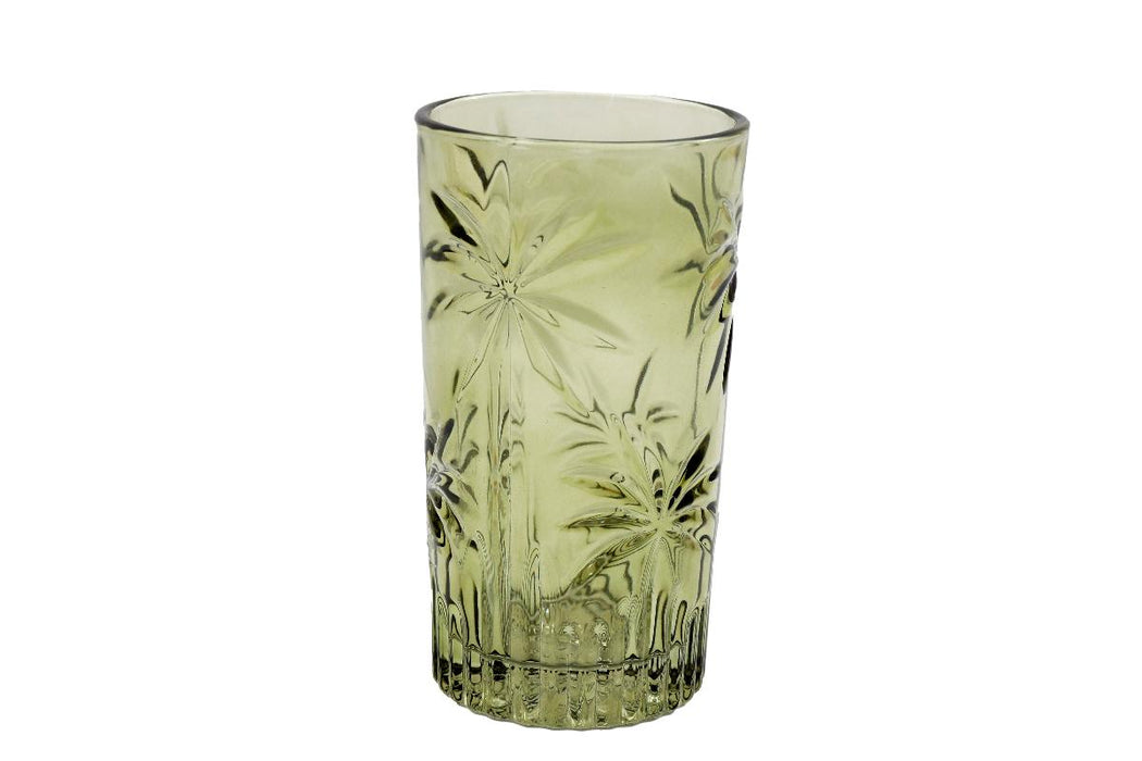 GLASS 13.5 CM RELIEF GLASS PALM TREES