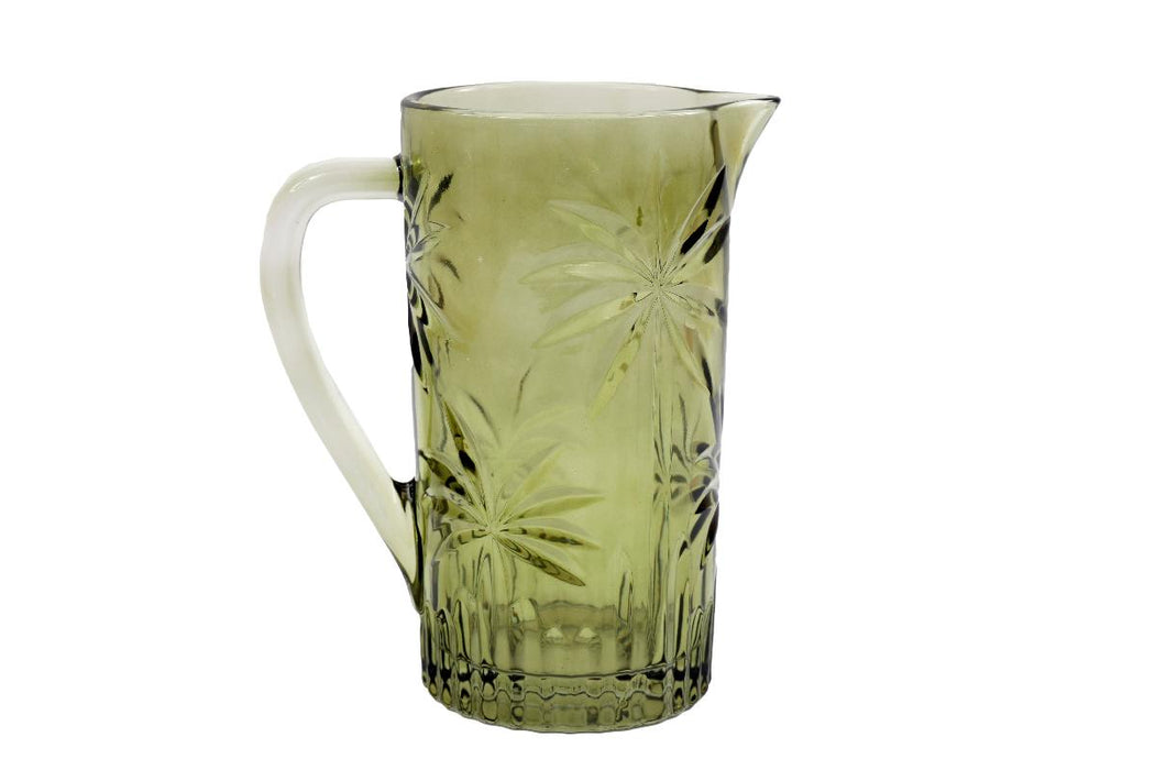 JUG 20 CM RELIEF GLASS PALM TREE