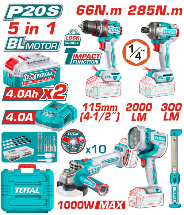 BATTERY TOOL KIT 20V 5V1 2X4AH TOTAL